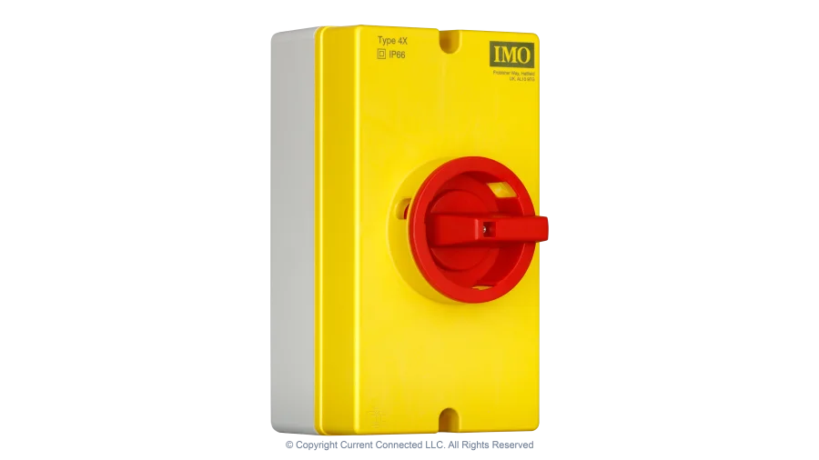 High quality photo of the IMO - PE69-3020L - Isolator 3Pole 20A+32A - Angled View. Photographed by Current Connected