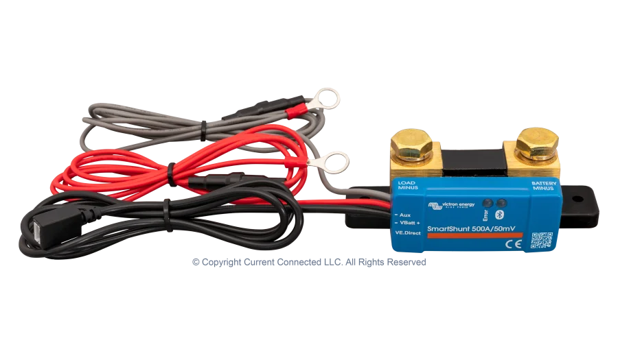 High quality photo of the Victron - SHU050150050 - SmartShunt 6.5-70VDC - 500A IP65 - With Wires Photographed by Current Connected.