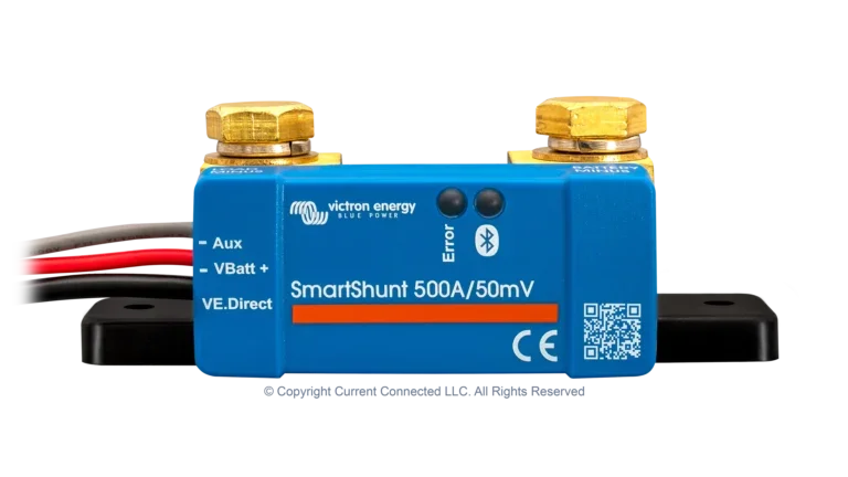 High quality photo of the Victron - SHU050150050 - SmartShunt 6.5-70VDC - 500A IP65 - Front view Photographed by Current Connected.