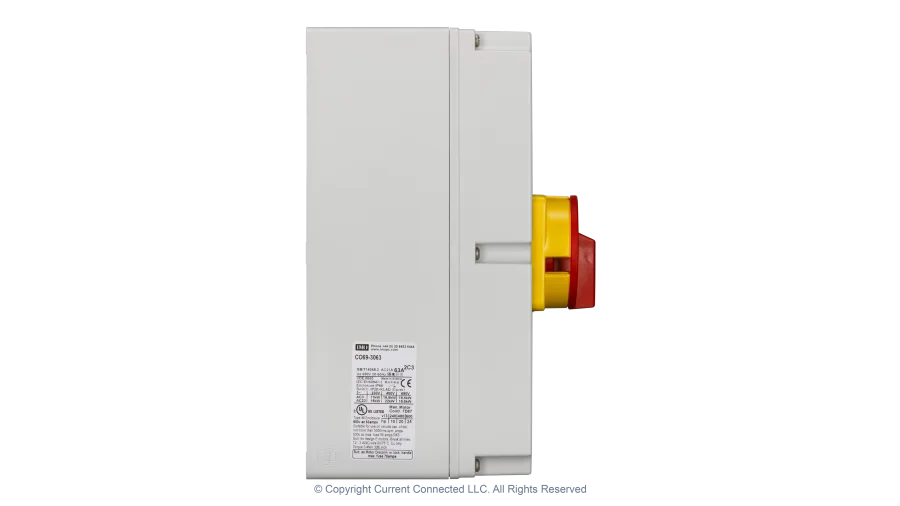 High quality photo of the IMO Changeover Switch, 3 Pole 63A Side View. Photographed by Current Connected.