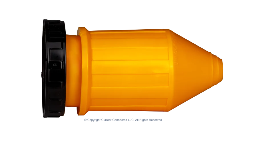 High quality photo of the boot for a Marinco 50A twist-lock cord-end, photographed by Current Connected