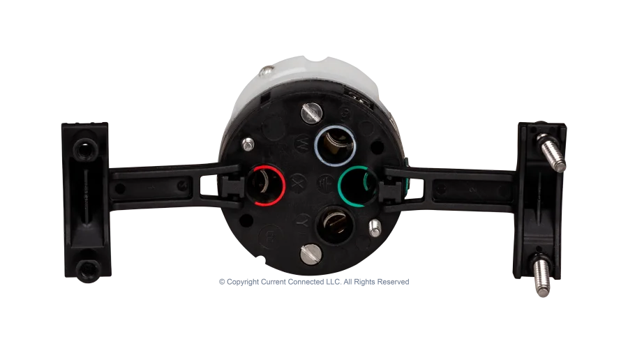 High quality photo of the internal terminals of a Marinco 50A twist-lock cord-end, photographed by Current Connected