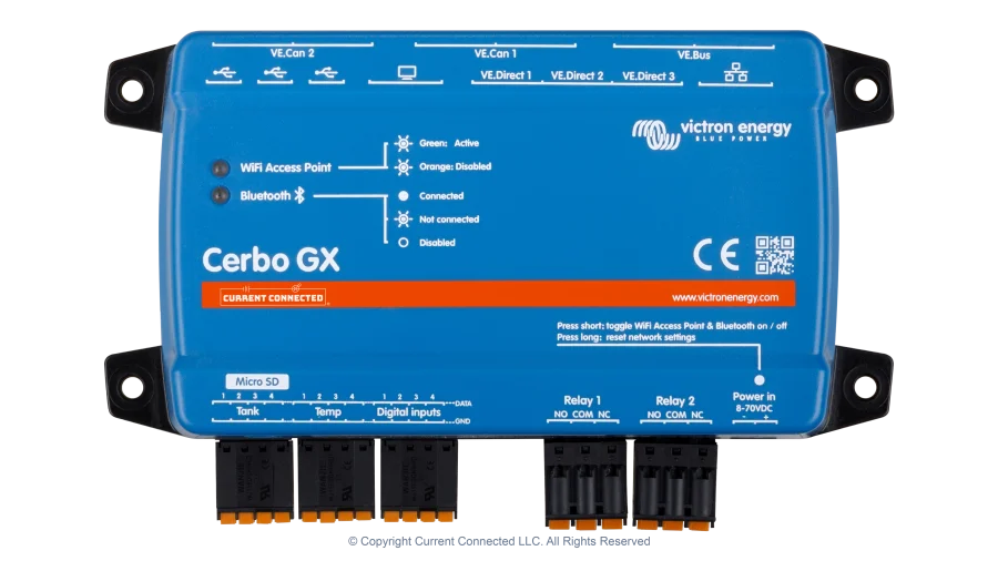 High quality photo of the front of the Victron BPP900451100 Cerbo GX MK2 System Controller - photographed by Current Connected