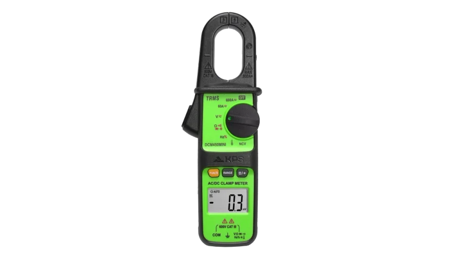 A high quality photo of the KPS - DCM450MINI - 600A Clamp Meter - Front view, provided by KPS.