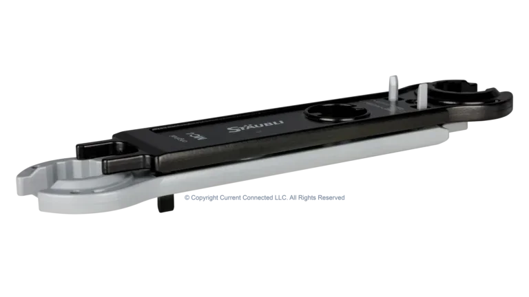 High quality photo of the Staubli - 32.6058 - PV-MS-PLS Open-end spanner set Angled Side View. Photographed by Current Connected