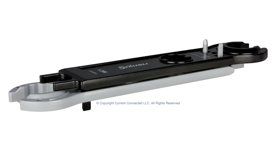 High quality photo of the Staubli - 32.6058 - PV-MS-PLS Open-end spanner set Angled Side View. Photographed by Current Connected