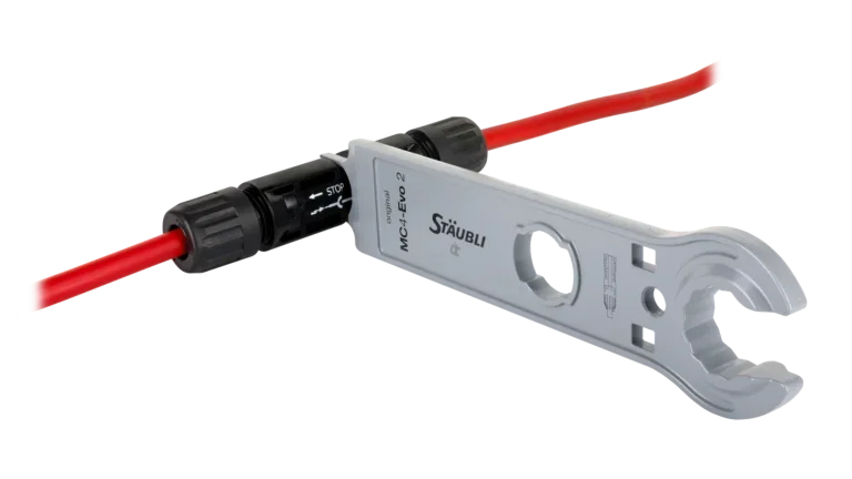 High quality photo of the Staubli - 32.6058 - PV-MS-PLS Open-end spanner set - Disconnect In Use. Photographed by Current Connected