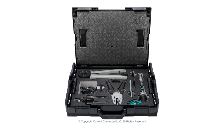 High quality photo of the Staubli - 32.6128-64100 - MC4 and MC4-Evo 2 Connector Installation Tool Set (UL) - Case Open View. Photographed by Current Connected
