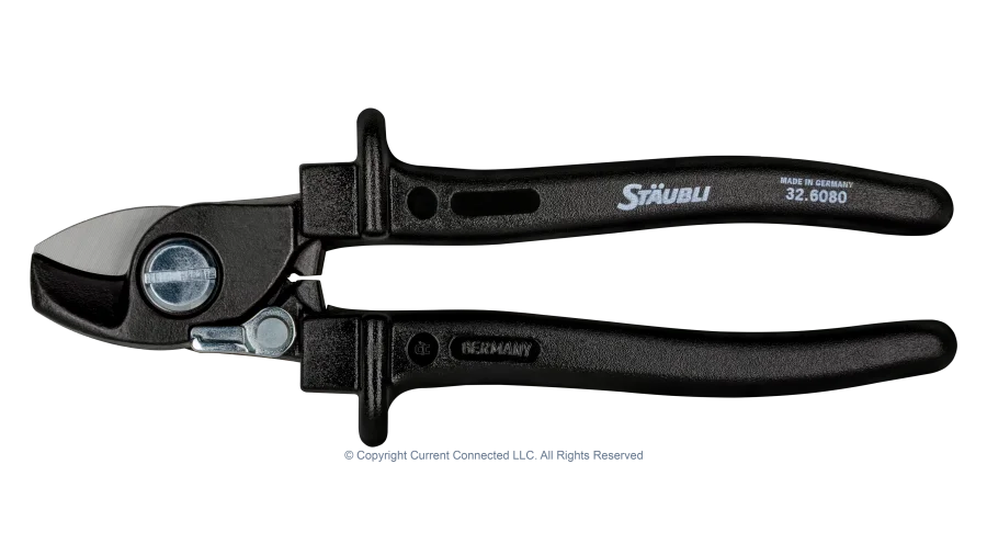 High quality photo of the Staubli - 32.6080 - PV-WZ-KS Cable Shears - Closed Side View. Photographed by Current Connected
