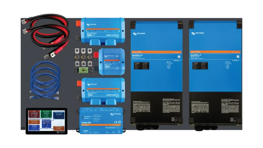 High quality photo of a Current Connected Kit featured on Current Connected's website prominently featuring Victron Products. Created by Current Connected for their shop categories.
