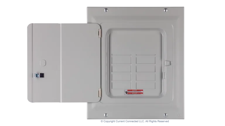 High quality photo of the Eaton - BRP100 - BR 100 AMP 24-Circuit Breaker Panel Kit - Front Open View. Photographed by Current Connected