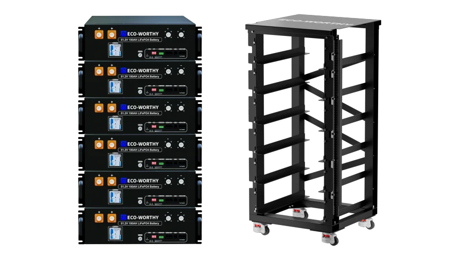 ECO-WORTHY 30.72kWh Server Rack Battery Bundle with 6-Slot Server Rack