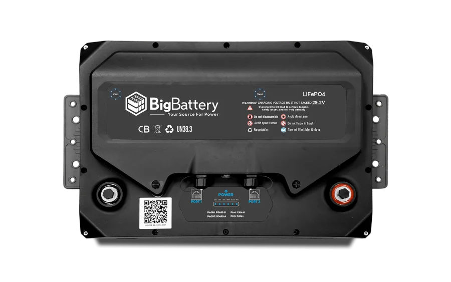 High quality photo of the Big Battery Husky 24V LiFePO4 Battery INV Top View. Photo sourced by Current Connected.