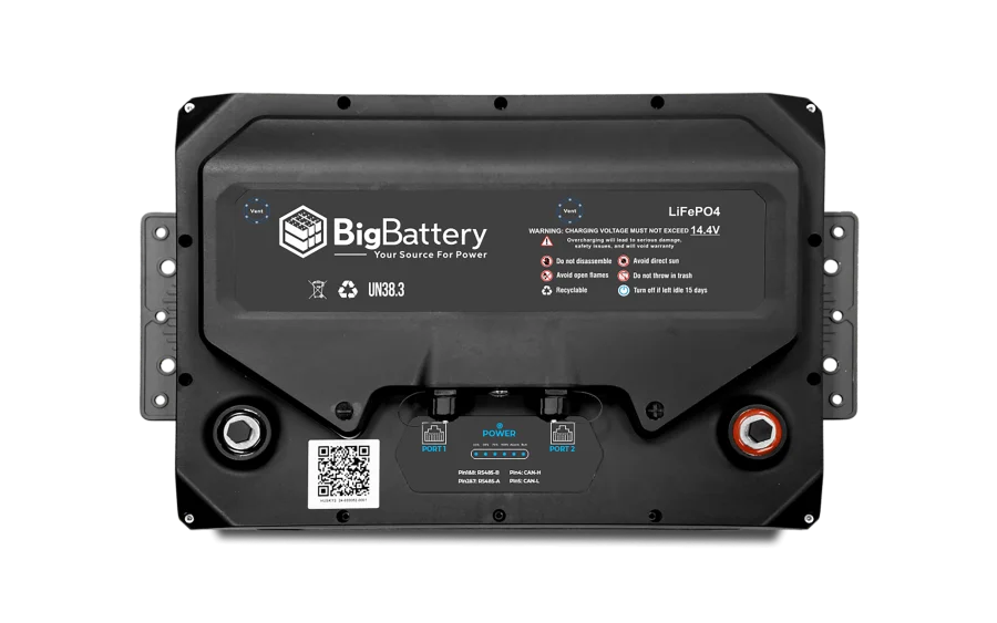 High quality photo of the Big Battery Husky 12V LiFePO4 Battery INV Top View. Photo sourced by Current Connected.