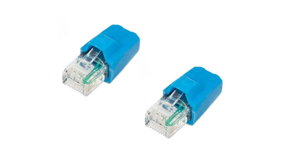 High quality photo of the Victron RJ45 Terminator Top Angle View. Photo sourced by Current Connected.