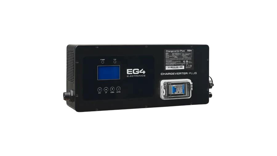 High quality photo of the EG4 Chargeverter Plus Right Tilt View. Photo sourced by Current Connected.