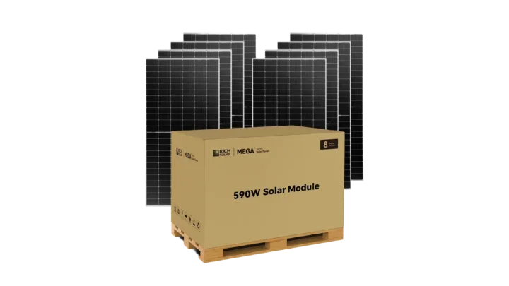 Rich Solar MEGA 590W Bifacial Monocrystalline Solar Panels, Pallet of 8 Panels, 4.7kW of Solar Power for Residential, Commercial, or Off-Grid Power