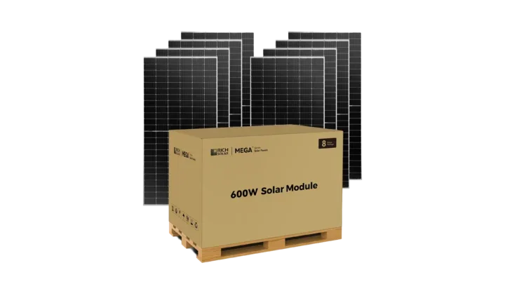 Rich Solar MEGA 600W Bifacial Monocrystalline Solar Panels, Pallet of 8 Panels, 4.8kW of Solar Power for Residential, Commercial, or Off-Grid Power
