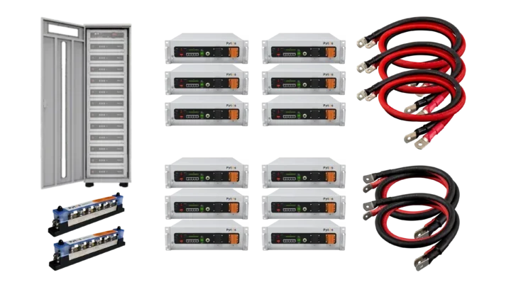 Pytes V5 61.44kWh Battery Bundle, 12x V5 Batteries and 12-Slot Rack with Connecting Components