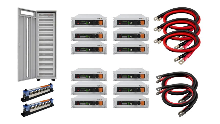 Pytes V5 61.44kWh Battery Bundle, 12x V5 Batteries and 12-Slot Rack with Connecting Components